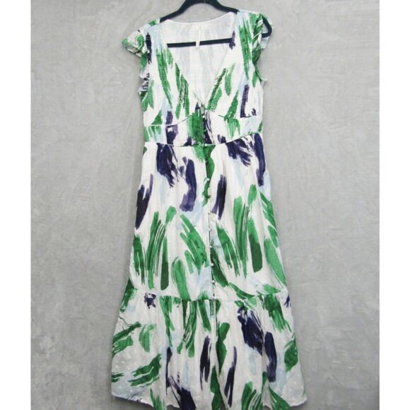 Anthropologie Midi Dress Womens Medium The Peregrine Green Blue Tiered - Picture 1 of 16